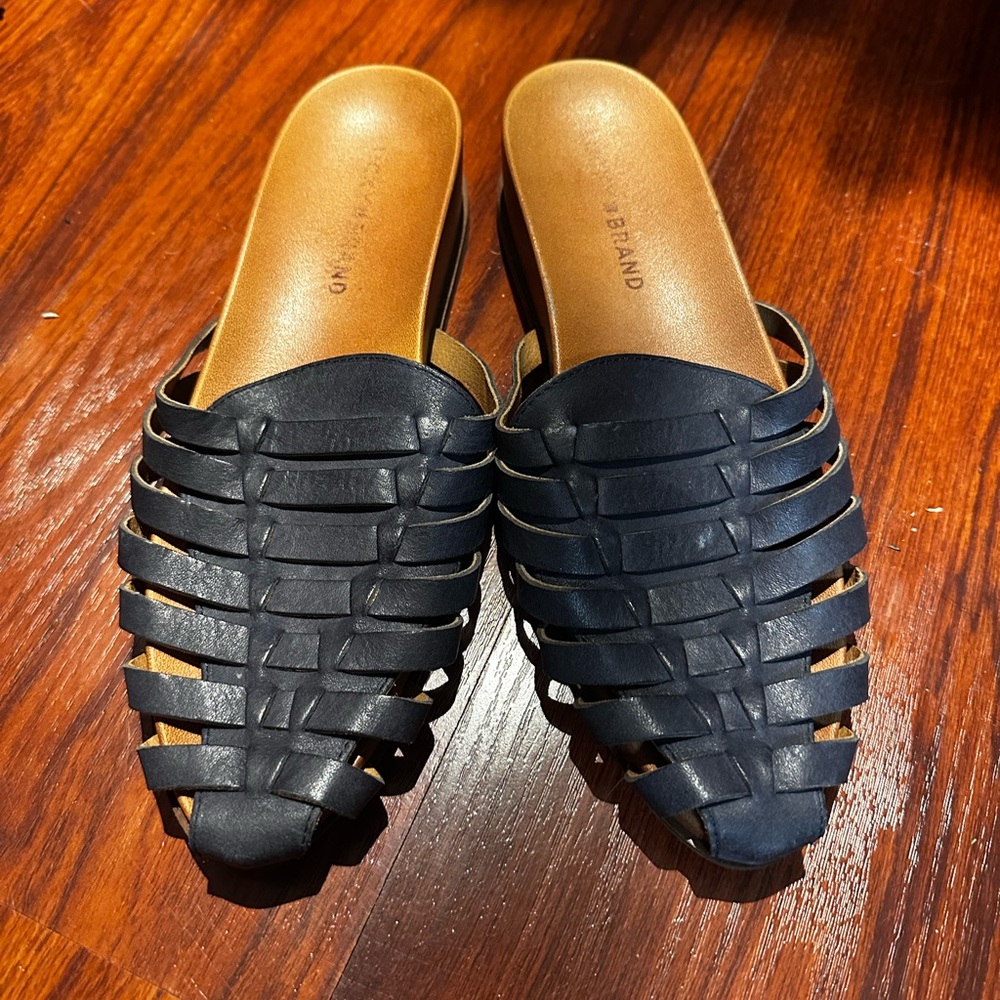 Navy Woven Leather Mules size 8